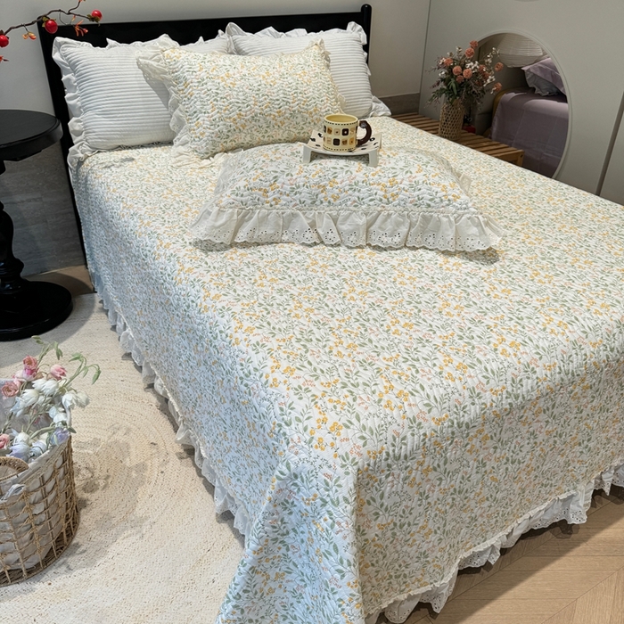 91家纺网 家纺一手货源 找家纺 奈萝家纺 2025新款全棉纯棉床盖三件套可配同款四季被同款被套 千野绿