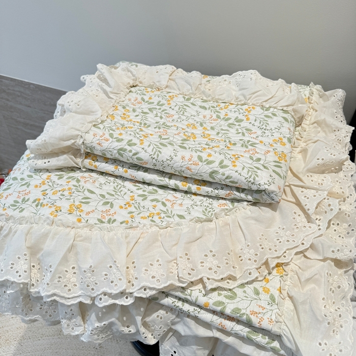 91家纺网 家纺一手货源 找家纺 奈萝家纺 2025新款全棉纯棉床盖三件套可配同款四季被同款被套 千野绿