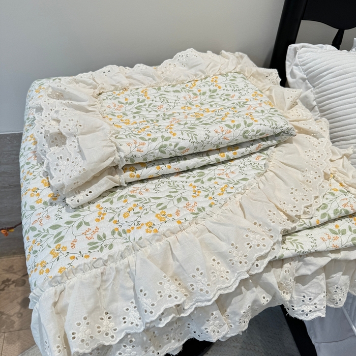 91家纺网 家纺一手货源 找家纺 奈萝家纺 2025新款全棉纯棉床盖三件套可配同款四季被同款被套 千野绿