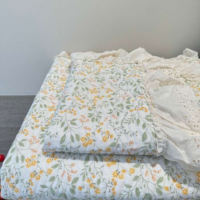 91家纺网 家纺一手货源 找家纺 奈萝家纺 2025新款全棉纯棉床盖三件套可配同款四季被同款被套 千野绿