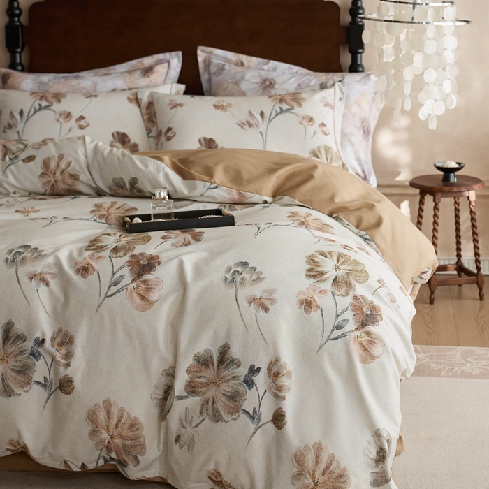 91家纺网 家纺一手货源 找家纺 时年家纺 2025新款全棉超柔磨毛印花系列四件套 木槿怡人