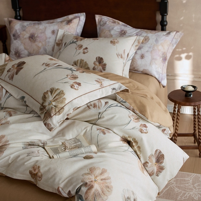 91家纺网 家纺一手货源 找家纺 时年家纺 2025新款全棉超柔磨毛印花系列四件套 木槿怡人