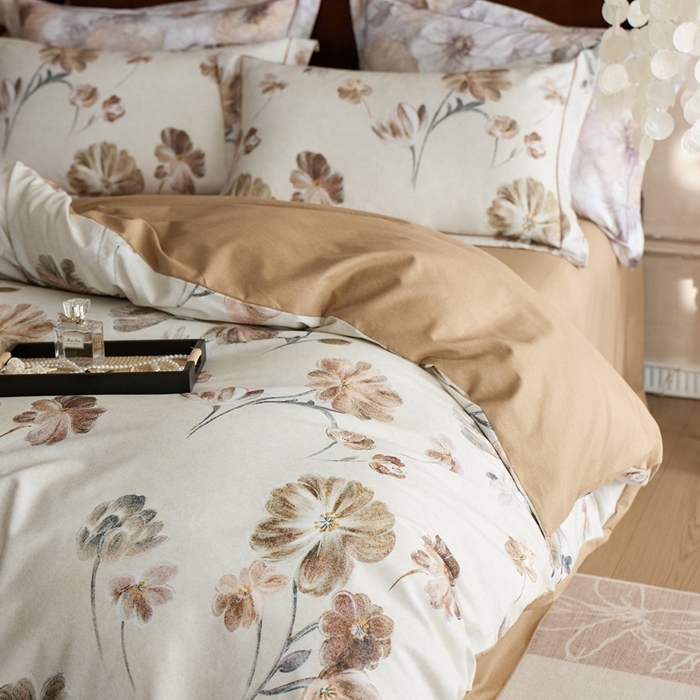 91家纺网 家纺一手货源 找家纺 时年家纺 2025新款全棉超柔磨毛印花系列四件套 木槿怡人