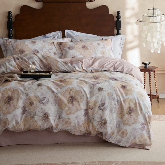 91家纺网 家纺一手货源 找家纺 时年家纺 2025新款全棉超柔磨毛印花系列四件套 豆蔻年华