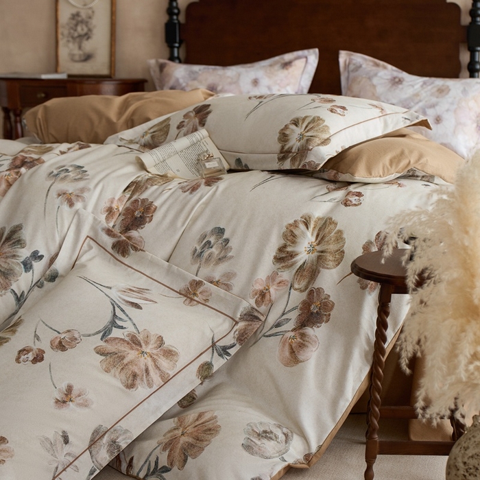 91家纺网 家纺一手货源 找家纺 时年家纺 2025新款全棉超柔磨毛印花系列四件套 木槿怡人