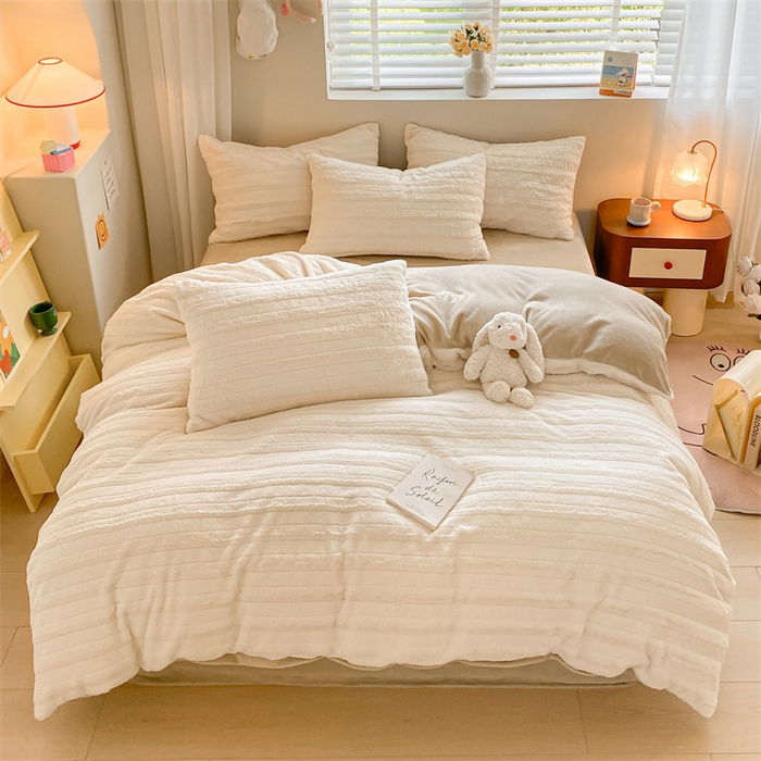 91家纺网 家纺一手货源 找家纺 名兮家居 2025加厚兔毛绒枕套 条纹-白