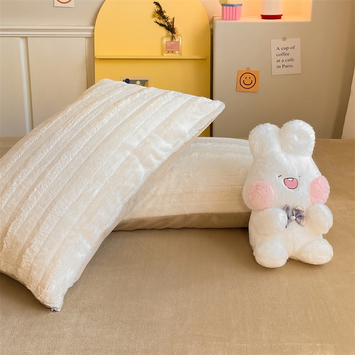 名兮家居 2025加厚兔毛绒枕套 条纹-白