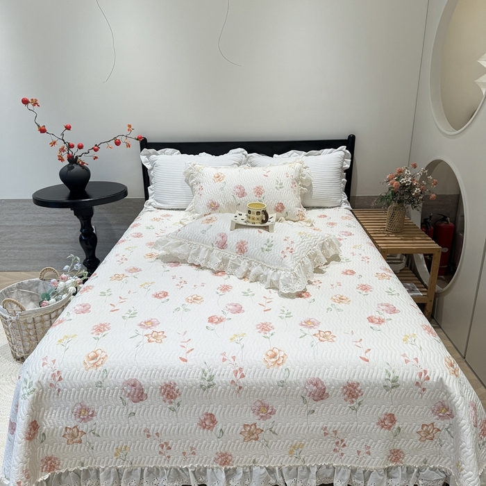 91家纺网 家纺一手货源 找家纺 奈萝家纺 2025新款全棉纯棉床盖三件套可配同款四季被同款被套 清幽粉