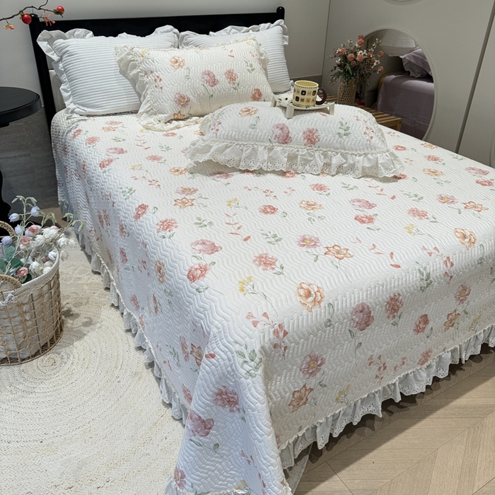 91家纺网 家纺一手货源 找家纺 奈萝家纺 2025新款全棉纯棉床盖三件套可配同款四季被同款被套 清幽粉