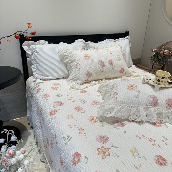 91家纺网 家纺一手货源 找家纺 奈萝家纺 2025新款全棉纯棉床盖三件套可配同款四季被同款被套 清幽粉