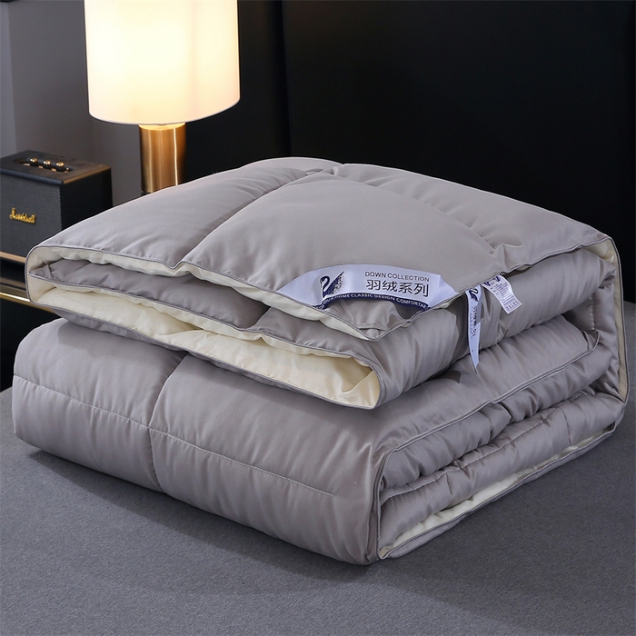 91家纺网 家纺一手货源 找家纺 好老表被业 2025新款纯色羽丝绒冬被芯加厚保暖双拼羽丝棉被子春秋被单双人直播被子被芯 灰米色