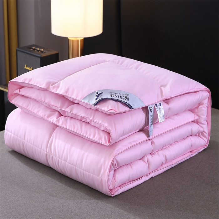 91家纺网 家纺一手货源 找家纺 好老表被业 2025新款纯色羽丝绒冬被芯加厚保暖双拼羽丝棉被子春秋被单双人直播被子被芯 粉色