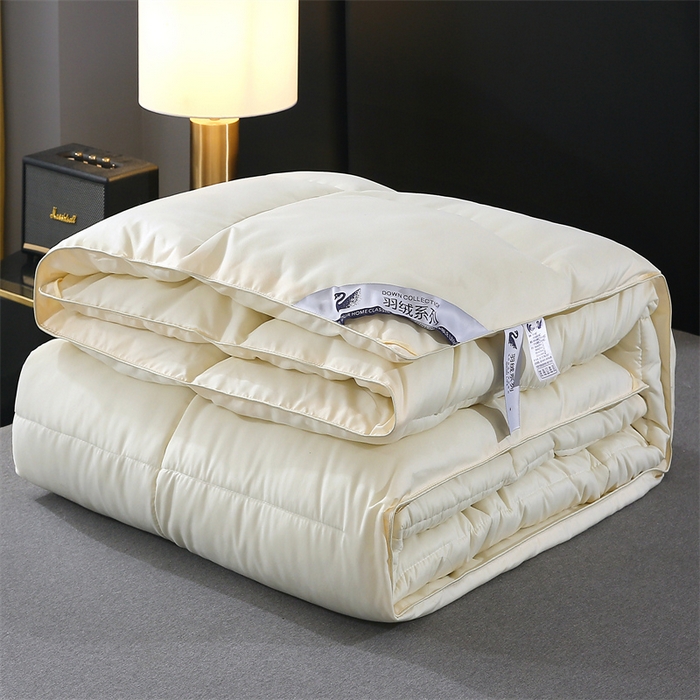 91家纺网 家纺一手货源 找家纺 好老表被业 2025新款纯色羽丝绒冬被芯加厚保暖双拼羽丝棉被子春秋被单双人直播被子被芯 米黄色