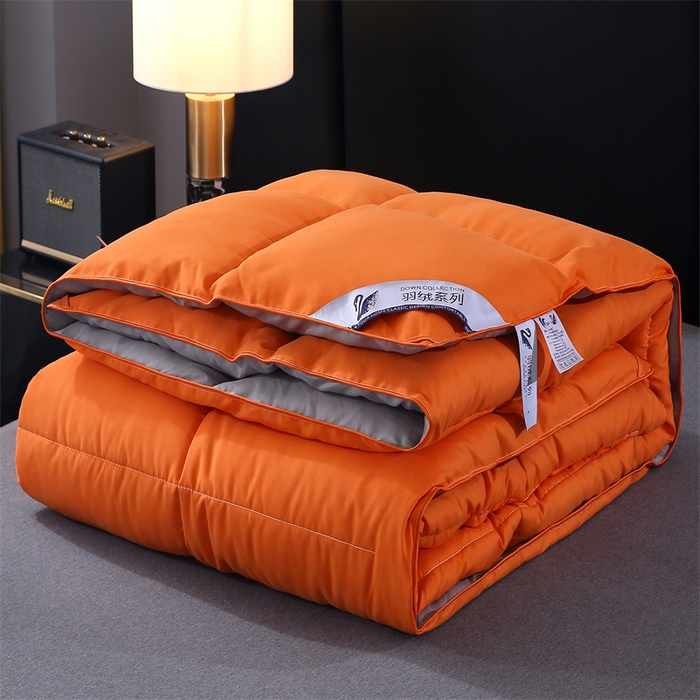 91家纺网 家纺一手货源 找家纺 好老表被业 2025新款纯色羽丝绒冬被芯加厚保暖双拼羽丝棉被子春秋被单双人直播被子被芯 橙灰色