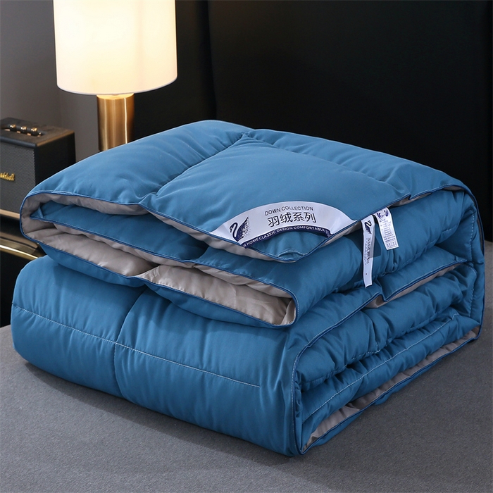 91家纺网 家纺一手货源 找家纺 好老表被业 2025新款纯色羽丝绒冬被芯加厚保暖双拼羽丝棉被子春秋被单双人直播被子被芯 蓝灰色