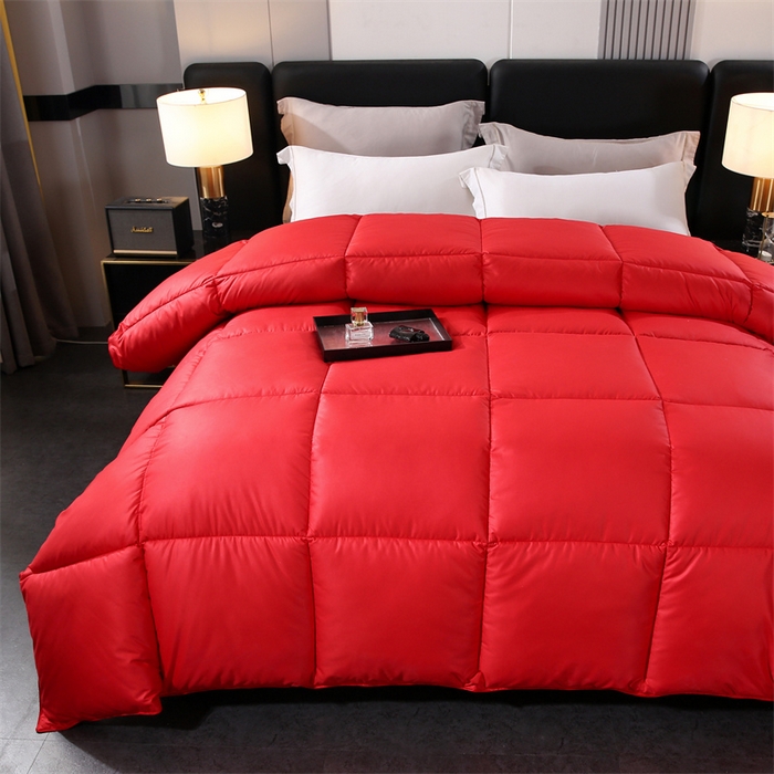 91家纺网 家纺一手货源 找家纺 好老表被业 2025新款纯色羽丝绒冬被芯加厚保暖双拼羽丝棉被子春秋被单双人直播被子被芯 红色