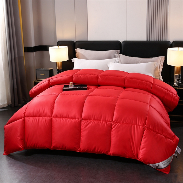 91家纺网 家纺一手货源 找家纺 好老表被业 2025新款纯色羽丝绒冬被芯加厚保暖双拼羽丝棉被子春秋被单双人直播被子被芯 红色