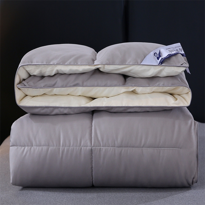 91家纺网 家纺一手货源 找家纺 好老表被业 2025新款纯色羽丝绒冬被芯加厚保暖双拼羽丝棉被子春秋被单双人直播被子被芯 灰米色