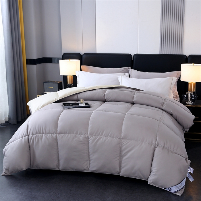 91家纺网 家纺一手货源 找家纺 好老表被业 2025新款纯色羽丝绒冬被芯加厚保暖双拼羽丝棉被子春秋被单双人直播被子被芯 灰米色