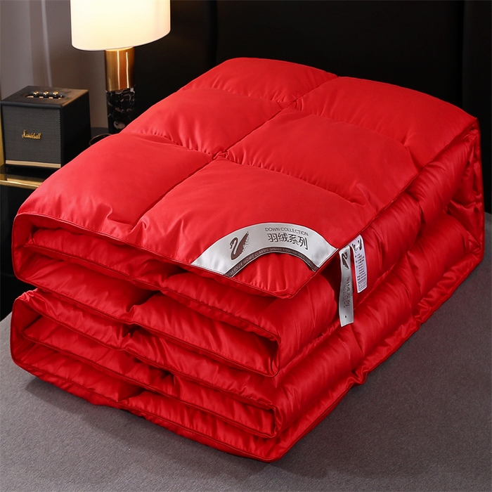 91家纺网 家纺一手货源 找家纺 好老表被业 2025新款纯色羽丝绒冬被芯加厚保暖双拼羽丝棉被子春秋被单双人直播被子被芯 红色