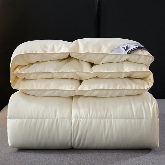 91家纺网 家纺一手货源 找家纺 好老表被业 2025新款纯色羽丝绒冬被芯加厚保暖双拼羽丝棉被子春秋被单双人直播被子被芯 米黄色