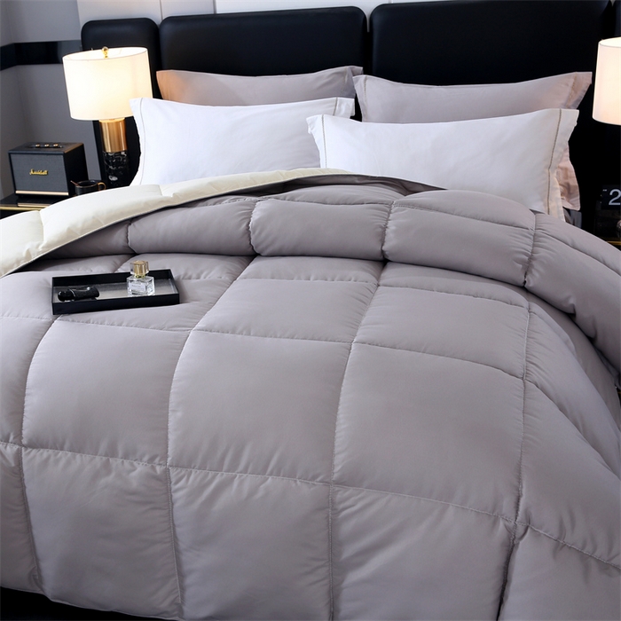 91家纺网 家纺一手货源 找家纺 好老表被业 2025新款纯色羽丝绒冬被芯加厚保暖双拼羽丝棉被子春秋被单双人直播被子被芯 灰米色