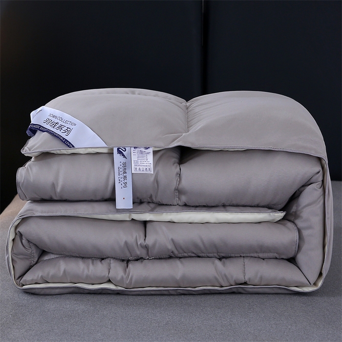 91家纺网 家纺一手货源 找家纺 好老表被业 2025新款纯色羽丝绒冬被芯加厚保暖双拼羽丝棉被子春秋被单双人直播被子被芯 灰米色