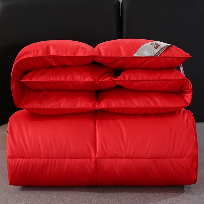 91家纺网 家纺一手货源 找家纺 好老表被业 2025新款纯色羽丝绒冬被芯加厚保暖双拼羽丝棉被子春秋被单双人直播被子被芯 红色