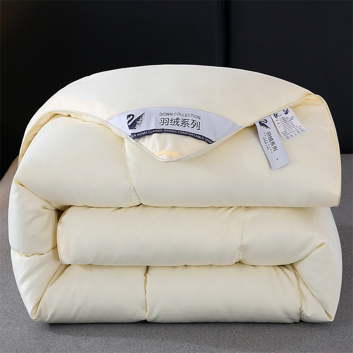 91家纺网 家纺一手货源 找家纺 好老表被业 2025新款纯色羽丝绒冬被芯加厚保暖双拼羽丝棉被子春秋被单双人直播被子被芯 米黄色