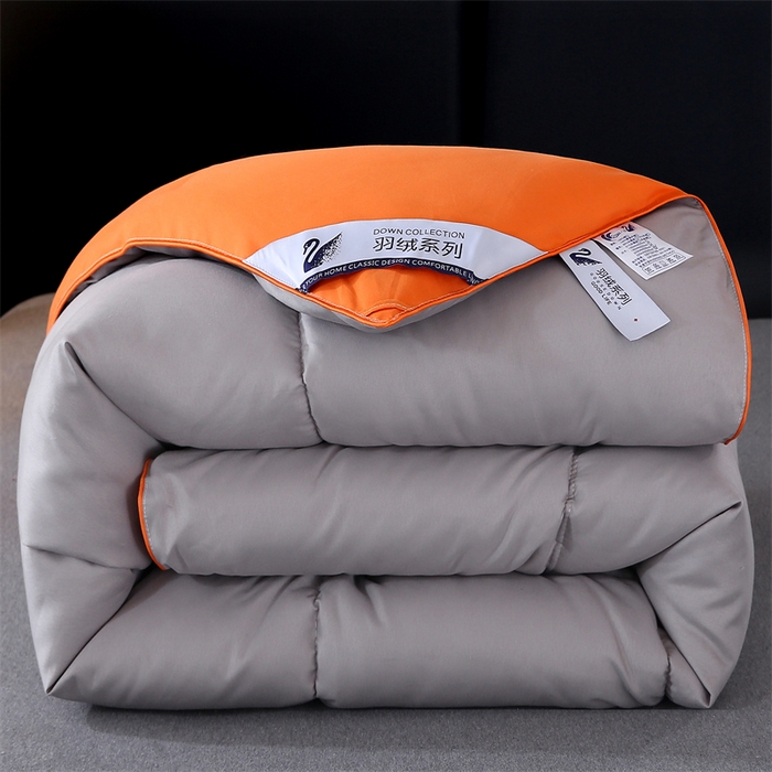 91家纺网 家纺一手货源 找家纺 好老表被业 2025新款纯色羽丝绒冬被芯加厚保暖双拼羽丝棉被子春秋被单双人直播被子被芯 橙灰色