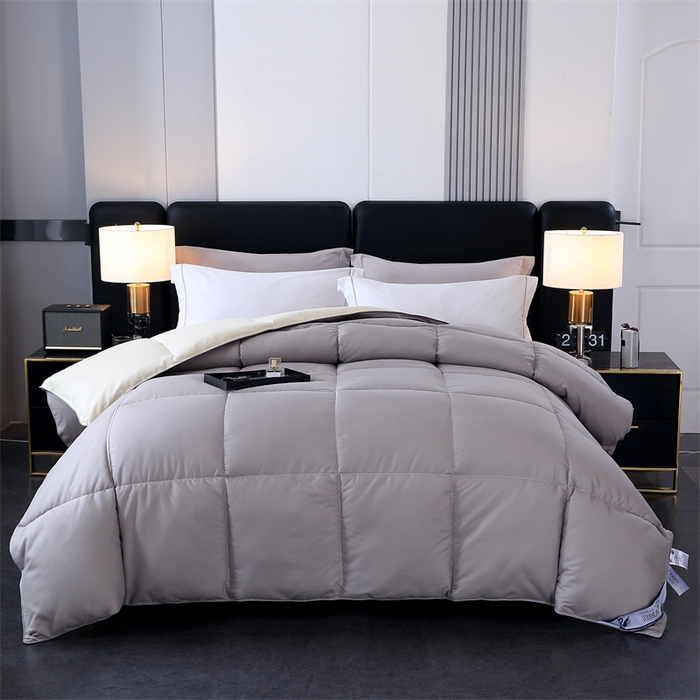 91家纺网 家纺一手货源 找家纺 好老表被业 2025新款纯色羽丝绒冬被芯加厚保暖双拼羽丝棉被子春秋被单双人直播被子被芯 灰米色