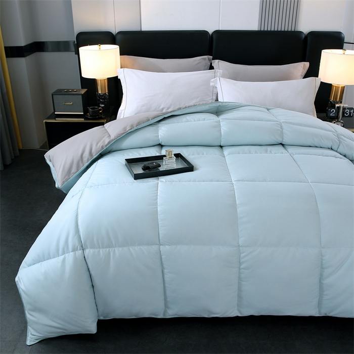 91家纺网 家纺一手货源 找家纺 好老表被业 2025新款纯色羽丝绒冬被芯加厚保暖双拼羽丝棉被子春秋被单双人直播被子被芯 浅绿灰