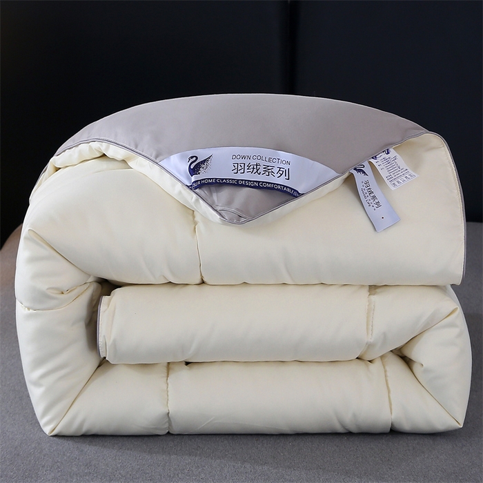 91家纺网 家纺一手货源 找家纺 好老表被业 2025新款纯色羽丝绒冬被芯加厚保暖双拼羽丝棉被子春秋被单双人直播被子被芯 灰米色