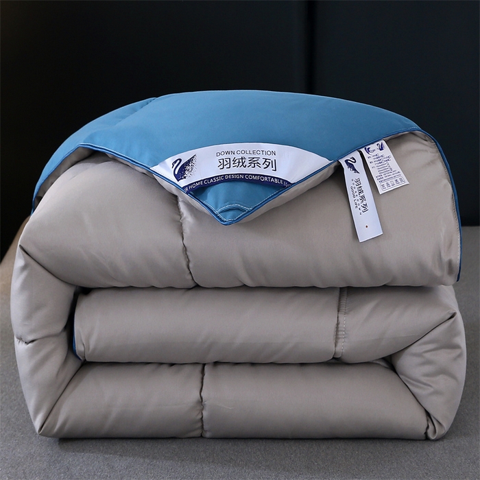 91家纺网 家纺一手货源 找家纺 好老表被业 2025新款纯色羽丝绒冬被芯加厚保暖双拼羽丝棉被子春秋被单双人直播被子被芯 蓝灰色