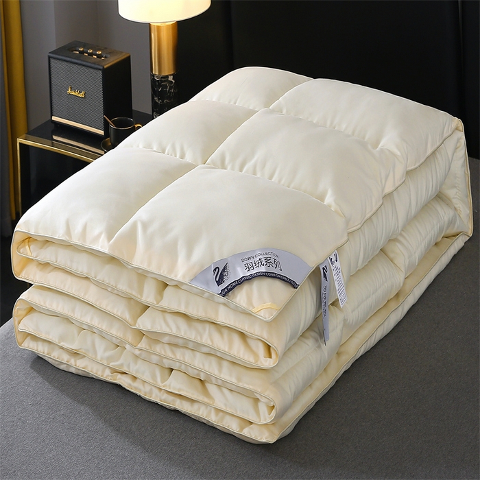 91家纺网 家纺一手货源 找家纺 好老表被业 2025新款纯色羽丝绒冬被芯加厚保暖双拼羽丝棉被子春秋被单双人直播被子被芯 米黄色