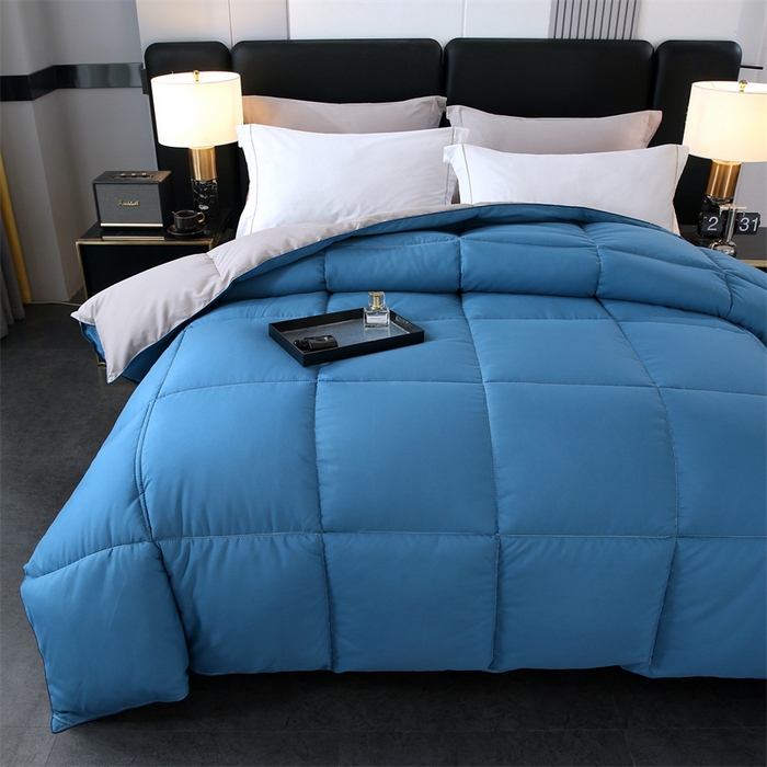 91家纺网 家纺一手货源 找家纺 好老表被业 2025新款纯色羽丝绒冬被芯加厚保暖双拼羽丝棉被子春秋被单双人直播被子被芯 蓝灰色