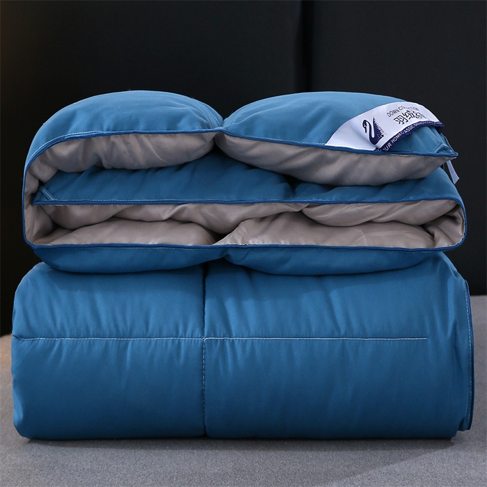 91家纺网 家纺一手货源 找家纺 好老表被业 2025新款纯色羽丝绒冬被芯加厚保暖双拼羽丝棉被子春秋被单双人直播被子被芯 蓝灰色