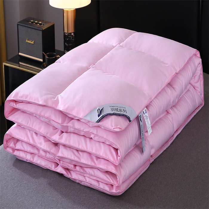 91家纺网 家纺一手货源 找家纺 好老表被业 2025新款纯色羽丝绒冬被芯加厚保暖双拼羽丝棉被子春秋被单双人直播被子被芯 粉色