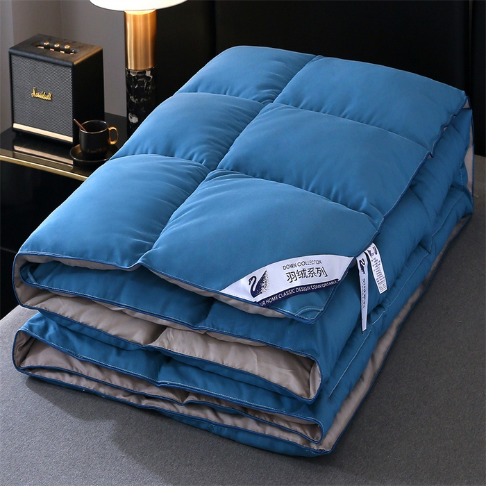 91家纺网 家纺一手货源 找家纺 好老表被业 2025新款纯色羽丝绒冬被芯加厚保暖双拼羽丝棉被子春秋被单双人直播被子被芯 蓝灰色