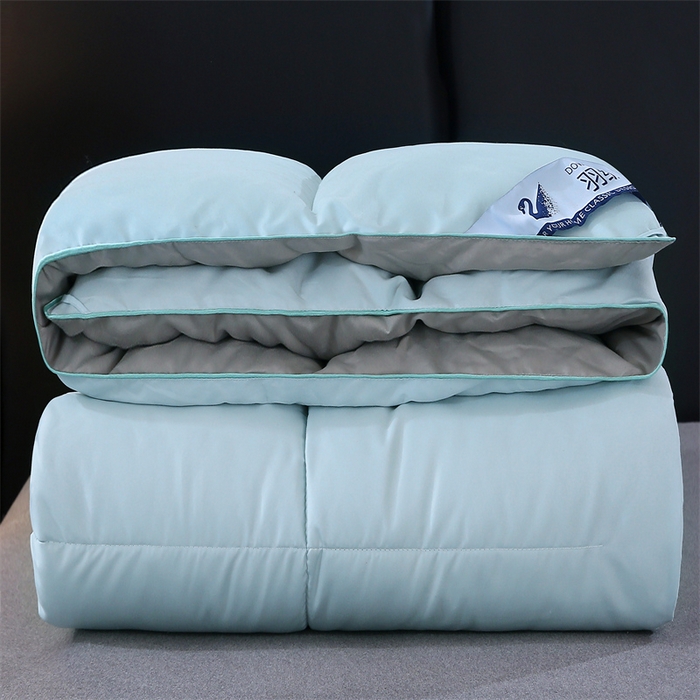 91家纺网 家纺一手货源 找家纺 好老表被业 2025新款纯色羽丝绒冬被芯加厚保暖双拼羽丝棉被子春秋被单双人直播被子被芯 浅绿灰