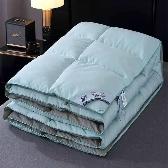 91家纺网 家纺一手货源 找家纺 好老表被业 2025新款纯色羽丝绒冬被芯加厚保暖双拼羽丝棉被子春秋被单双人直播被子被芯 浅绿灰