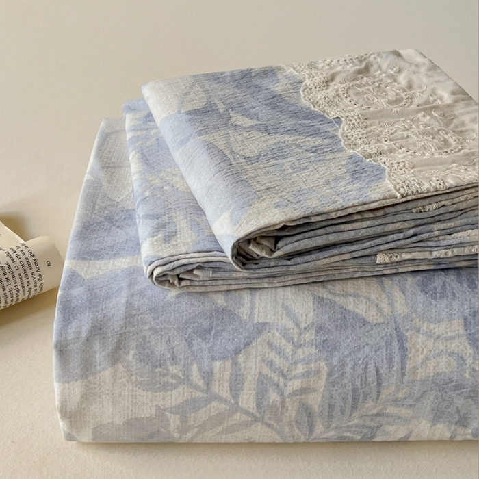 91家纺网 家纺一手货源 找家纺 （总）一比一家纺 2025新款花边原麻床单三件套