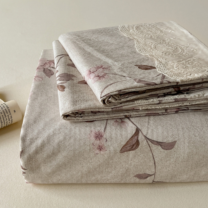 一比一家纺 2025新款花边原麻床单三件套 晚香玉