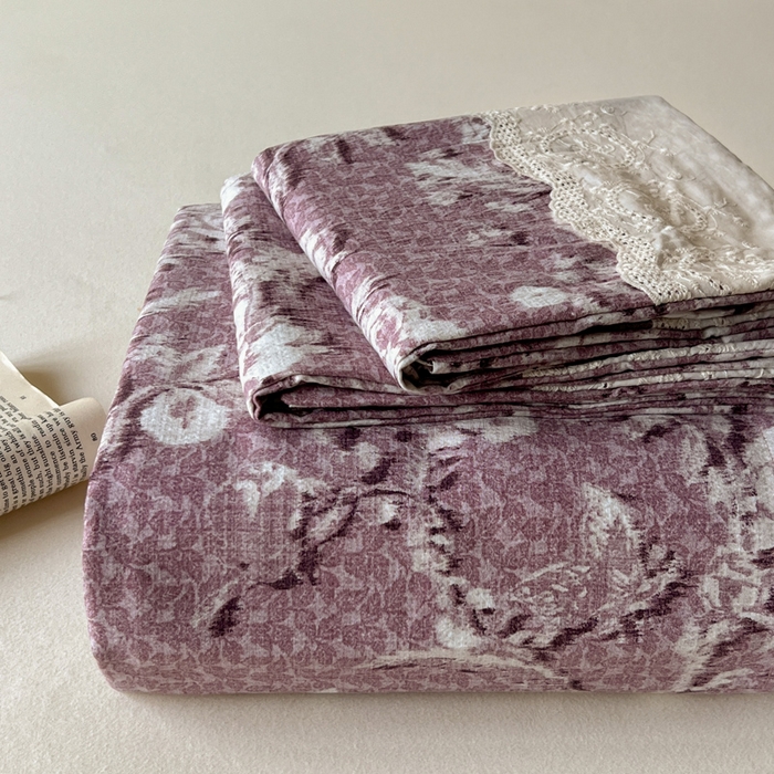 91家纺网 家纺一手货源 找家纺 （总）一比一家纺 2025新款花边原麻床单三件套