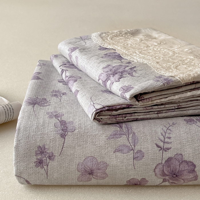 一比一家纺 2025新款花边原麻床单三件套 秋屿-紫