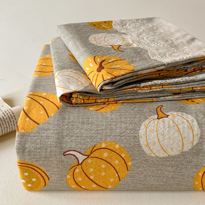 一比一家纺 2025新款花边原麻床单三件套 南瓜派