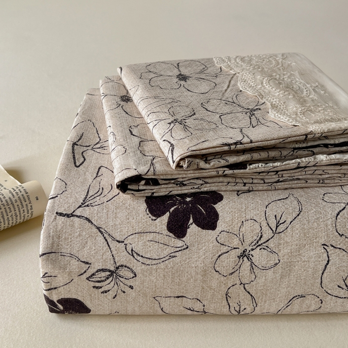 一比一家纺 2025新款花边原麻床单三件套 约定咖