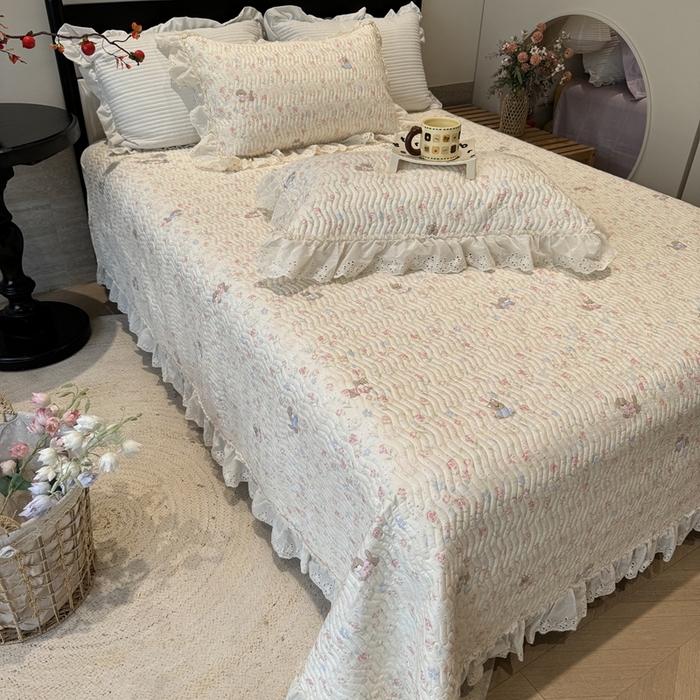 91家纺网 家纺一手货源 找家纺 奈萝家纺 2025新款全棉纯棉床盖三件套可配同款四季被同款被套 小小花园