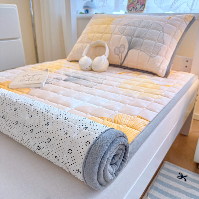 91家纺网 家纺一手货源 找家纺 小叮当家纺仓储工厂店 2025新款牛奶绒夹棉印花床垫学生图 绒床垫-流金岁月