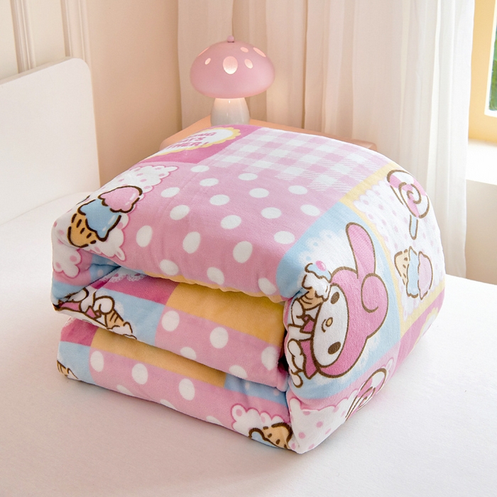 91家纺网 家纺一手货源 找家纺 吉咪兔家纺 2024新品正版三丽鸥库洛米美乐蒂牛奶绒幼儿园被子三件套保暖被褥六件套 KT美乐蒂